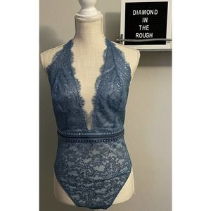 NWT Victoria Secret Lingerie Teddy One Piece Bodysuit Lace Thong Plunge Sz Large